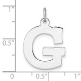 Sterling Silver Initial Pendant Letter G Charm, Polished Block Design, Unisex Monogram Jewelry