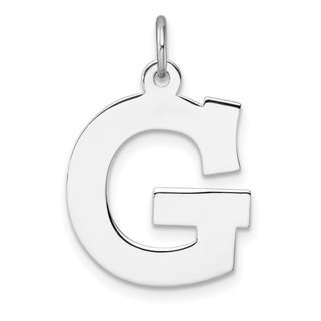 Sterling Silver Initial Pendant Letter G Charm, Polished Block Design, Unisex Monogram Jewelry