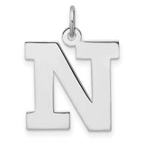 Sterling Silver Letter N Pendant, Bold Block Initial Charm, Unisex Monogram Jewelry