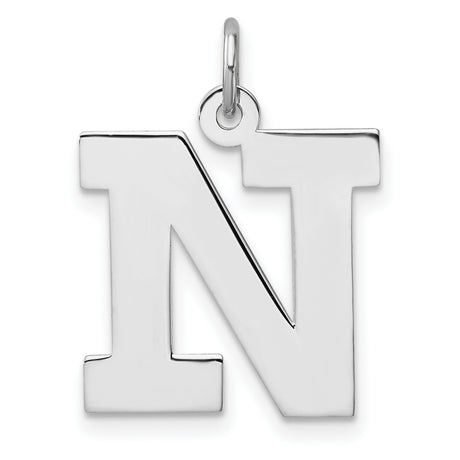 Sterling Silver Letter N Pendant, Bold Block Initial Charm, Unisex Monogram Jewelry