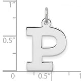 Sterling Silver Initial Pendant, Letter P Charm, Polished Block Monogram Design, Unisex Jewelry
