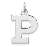 Sterling Silver Initial Pendant, Letter P Charm, Polished Block Monogram Design, Unisex Jewelry