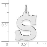 Sterling Silver Letter S Pendant Charm, Polished Block Initial Design, Unisex Jewelry