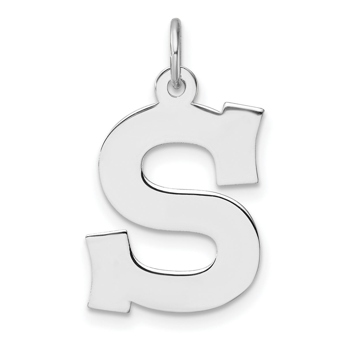 Sterling Silver Letter S Pendant Charm, Polished Block Initial Design, Unisex Jewelry