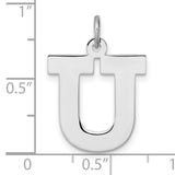 Sterling Silver Initial U Pendant, Polished Block Letter Charm Jewelry for Women or Unisex Wear