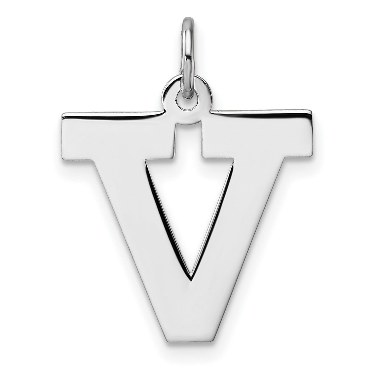 Sterling Silver Letter V Pendant with Cutout Christian Cross Symbol, Unisex Religious Jewelry