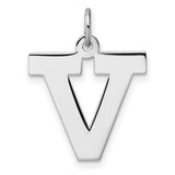 Sterling Silver Letter V Pendant with Cutout Christian Cross Symbol, Unisex Religious Jewelry