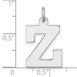 Sterling Silver Letter Z Pendant Charm, Polished Block Font Initial Jewelry for Men and Women