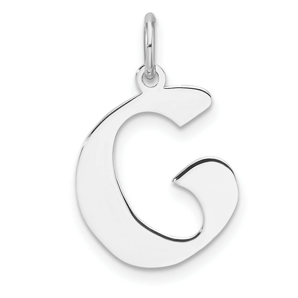 Sterling Silver Initial Pendant Charm, Script Letter G, Polished Modern Style
