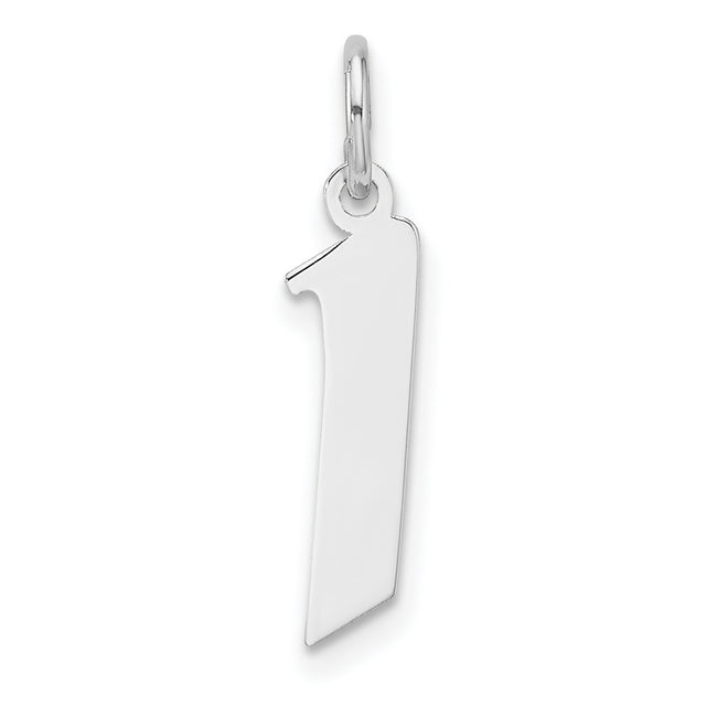 Sterling Silver Number One Charm Pendant, Polished Athletic Symbol, Unisex Jewelry