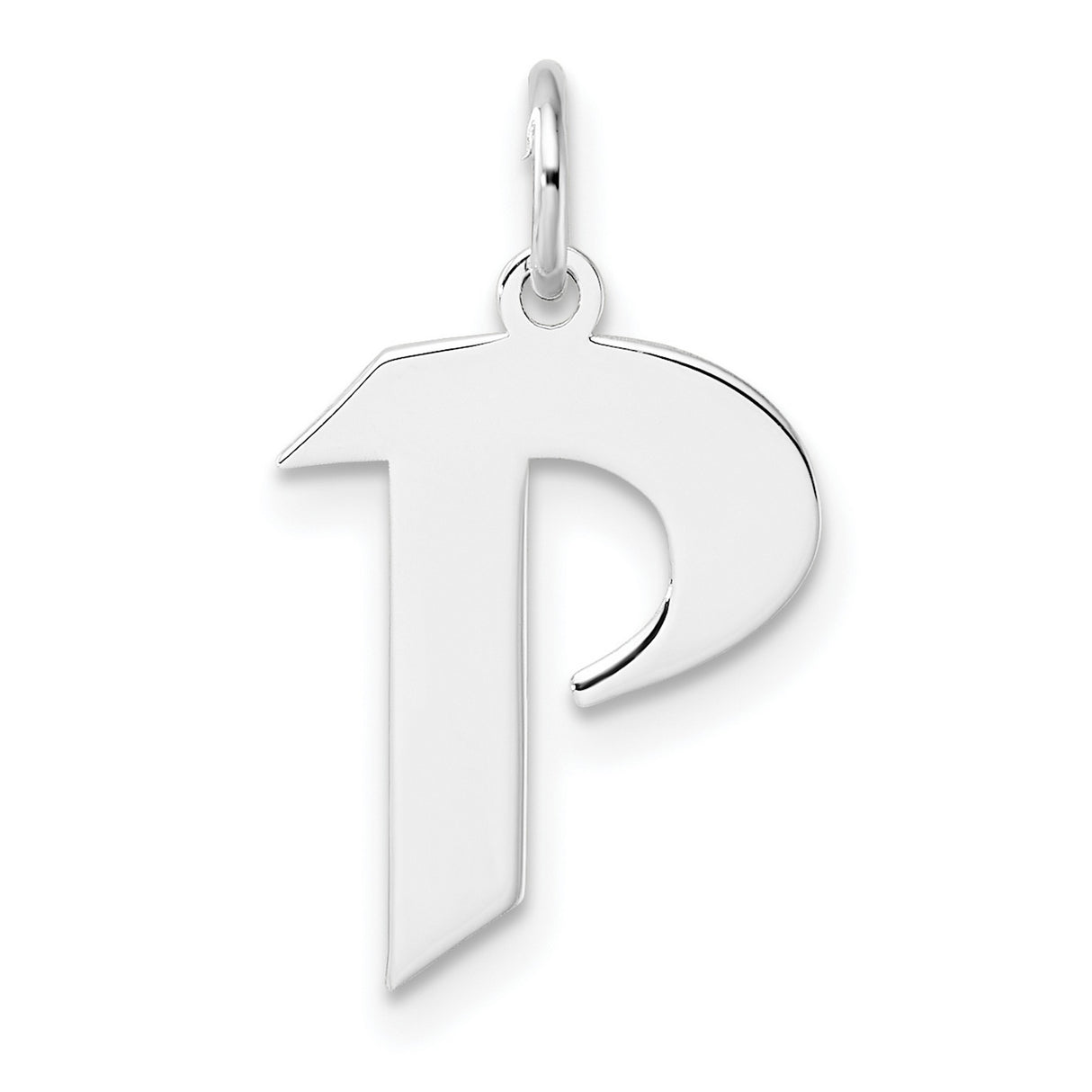 Sterling Silver Letter P Pendant Charm in Modern Block Font, Unisex Initial Jewelry