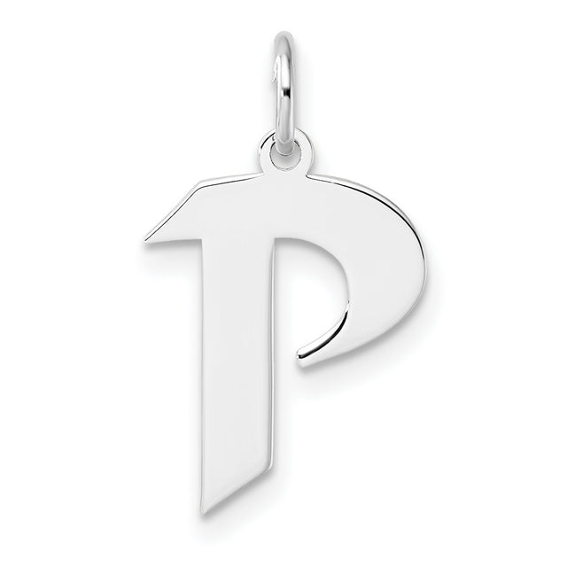 Sterling Silver Letter P Pendant Charm in Modern Block Font, Unisex Initial Jewelry