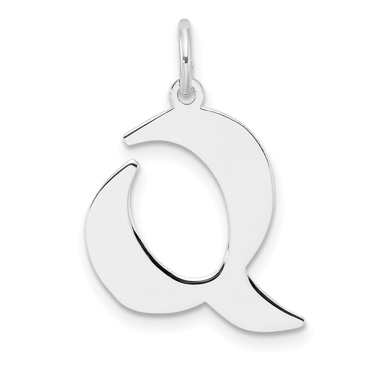 Sterling Silver Initial Q Pendant, Polished Script Letter Charm, Minimalist Alphabet Jewelry