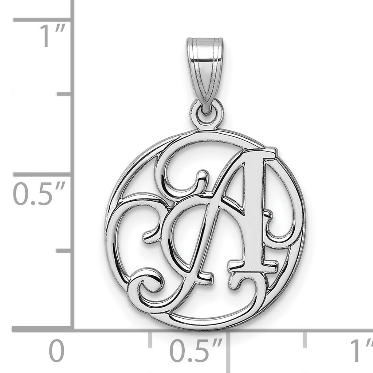 Sterling Silver Letter A Pendant, Ornate Script Monogram Circular Charm for Women