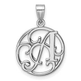 Sterling Silver Letter A Pendant, Ornate Script Monogram Circular Charm for Women