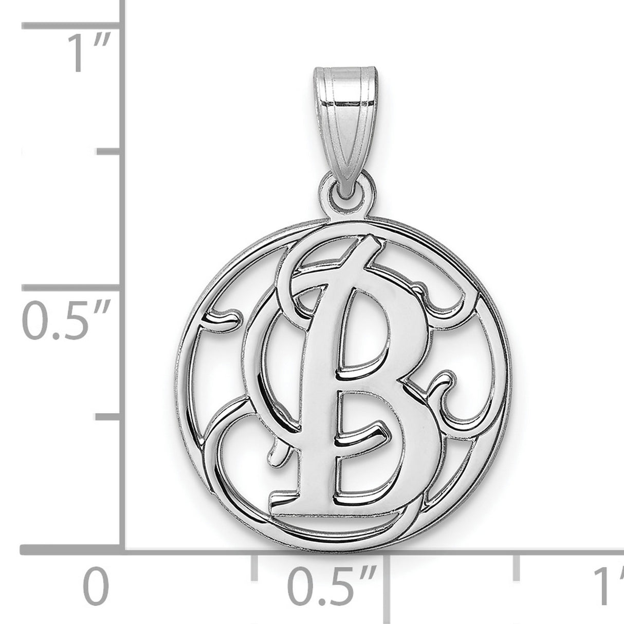 Sterling Silver Initial Pendant with Script Letter B and Round Filigree Charm