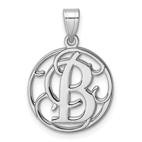 Sterling Silver Initial Pendant with Script Letter B and Round Filigree Charm