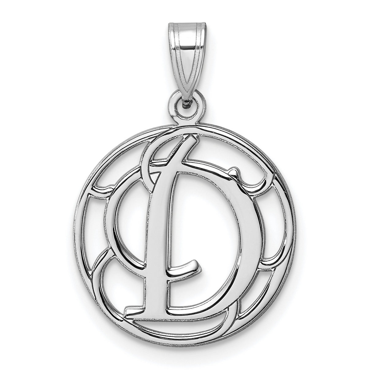 Sterling Silver Pendant, Decorative Script Letter D in Circular Openwork Design