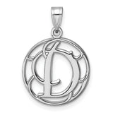 Sterling Silver Pendant, Decorative Script Letter D in Circular Openwork Design