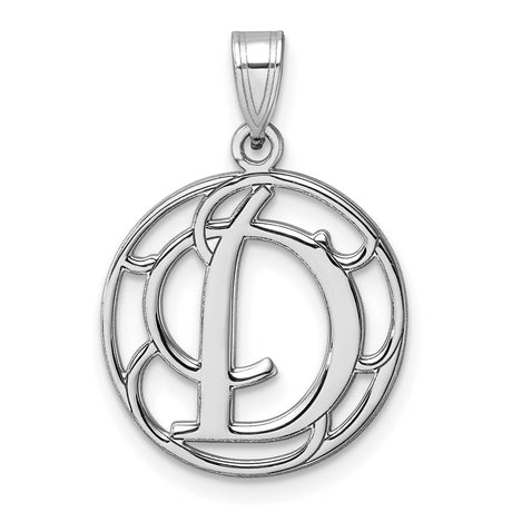 Sterling Silver Pendant, Decorative Script Letter D in Circular Openwork Design