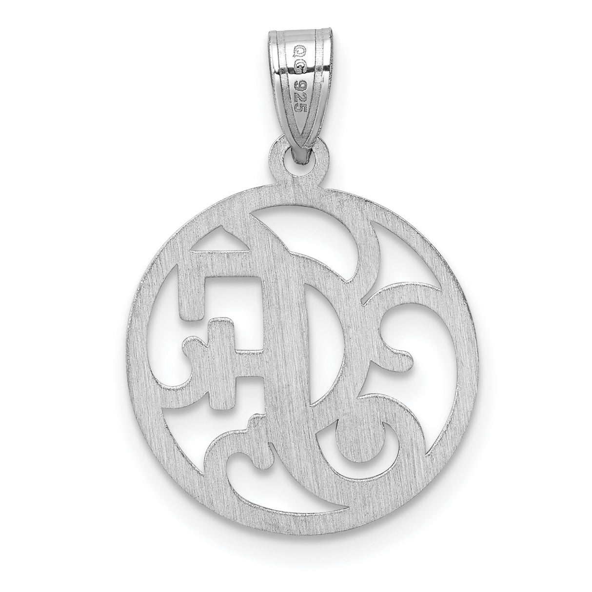 Sterling Silver Initial F Pendant with Script Letter and Openwork Design for Women