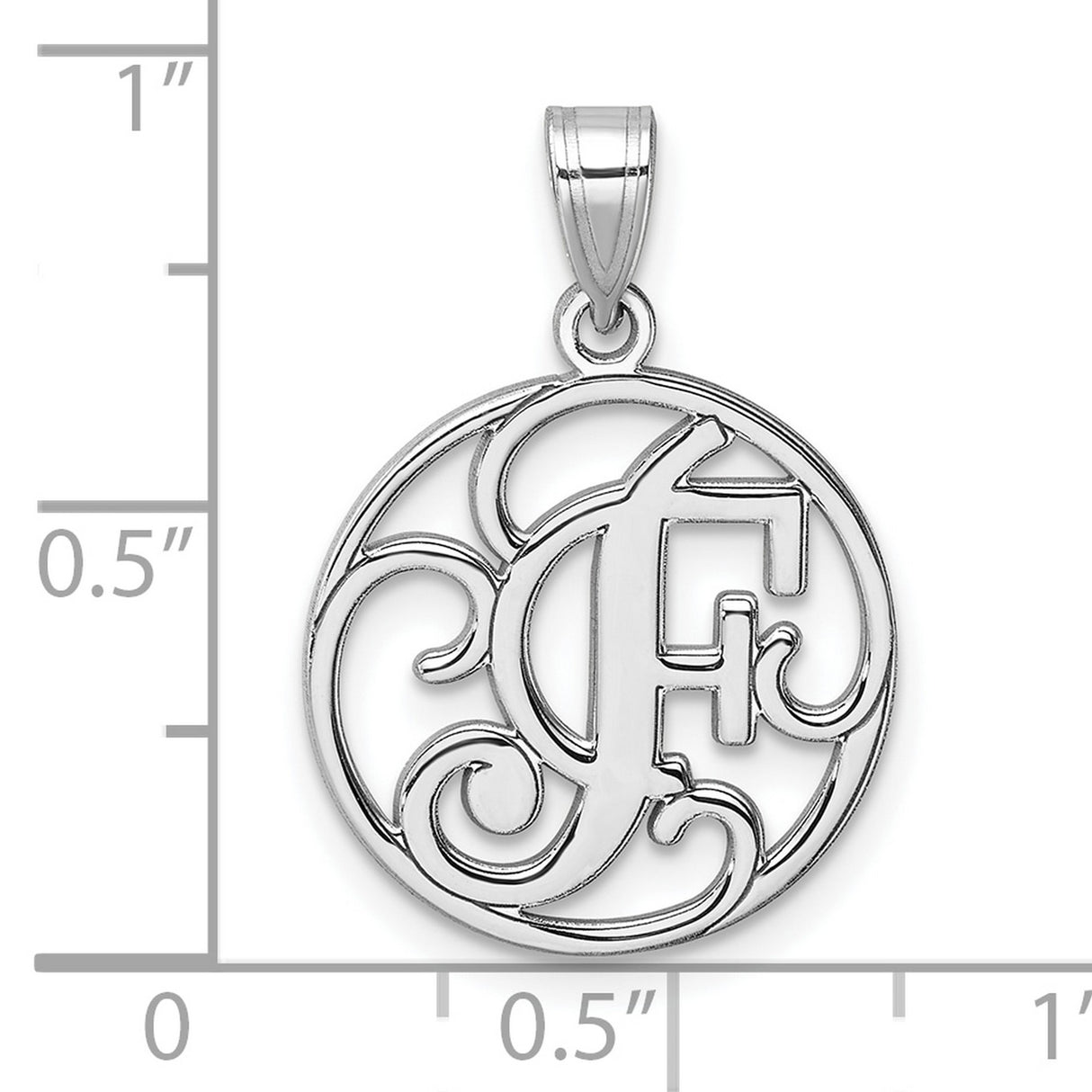 Sterling Silver Initial F Pendant with Script Letter and Openwork Design for Women