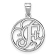 Sterling Silver Initial F Pendant with Script Letter and Openwork Design for Women