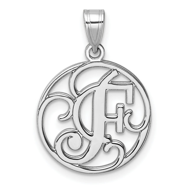 Sterling Silver Initial F Pendant with Script Letter and Openwork Design for Women