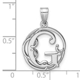 Sterling Silver Pendant, Script Letter G, Filigree Monogram Charm for Women