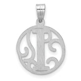 Sterling Silver Initial I Pendant with Scrollwork Script Monogram Design for Women