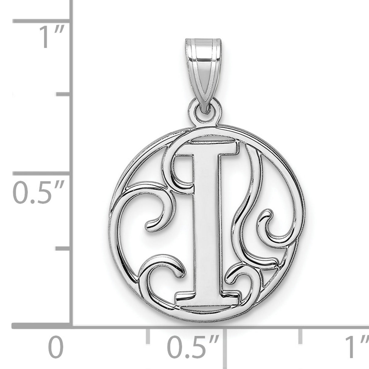 Sterling Silver Initial I Pendant with Scrollwork Script Monogram Design for Women