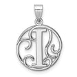 Sterling Silver Initial I Pendant with Scrollwork Script Monogram Design for Women