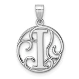 Sterling Silver Initial I Pendant with Scrollwork Script Monogram Design for Women