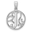 Sterling Silver Initial J Pendant, Script Letter Monogram Charm with Scroll Design