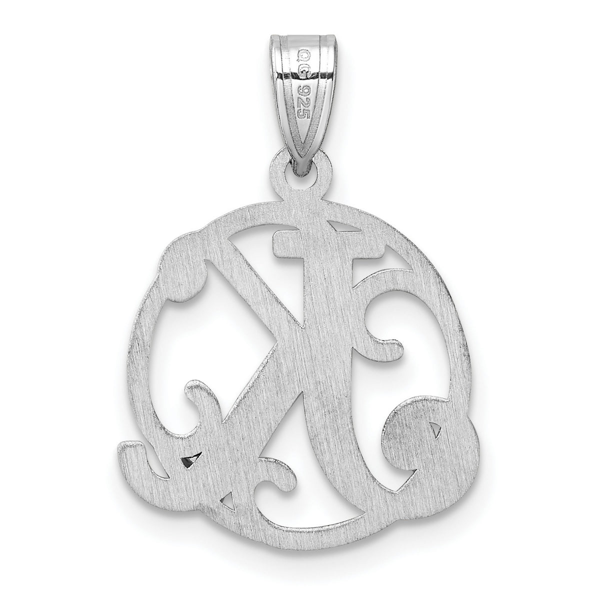 Sterling Silver Initial Pendant, Letter K with Decorative Filigree Design, Feminine Script Charm