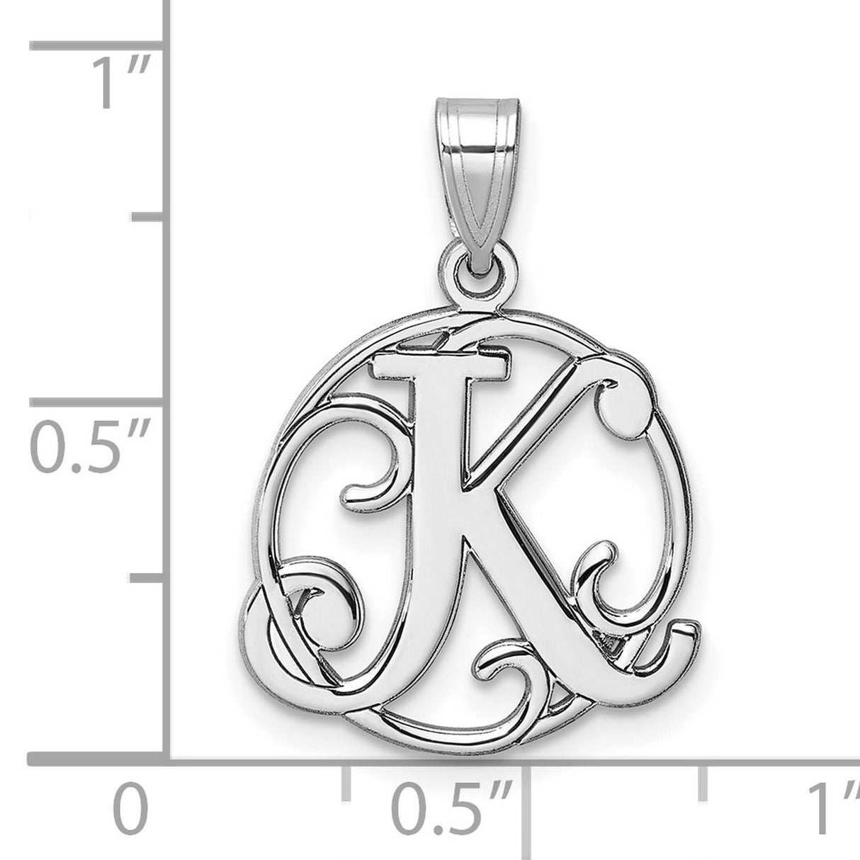 Sterling Silver Initial Pendant, Letter K with Decorative Filigree Design, Feminine Script Charm