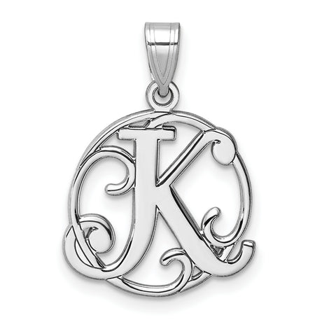Sterling Silver Initial Pendant, Letter K with Decorative Filigree Design, Feminine Script Charm
