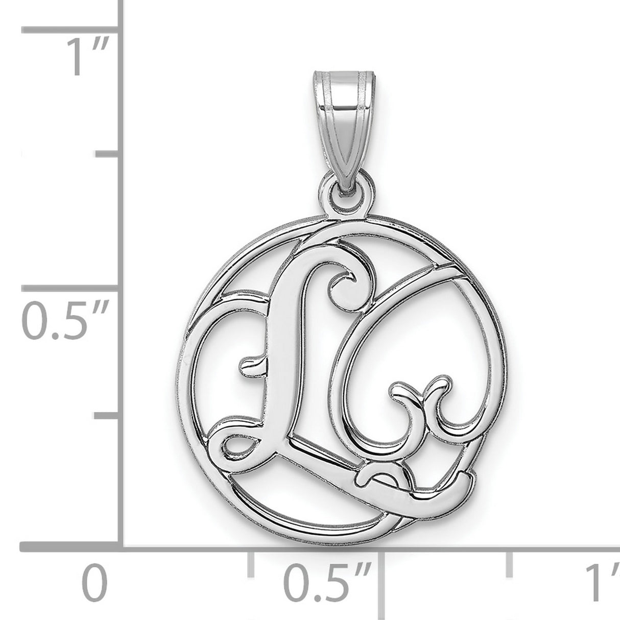 Sterling Silver Initial Pendant with Openwork Circle, Script Letter L Design for Women
