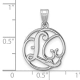 Sterling Silver Initial Pendant with Openwork Circle, Script Letter L Design for Women