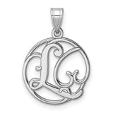Sterling Silver Initial Pendant with Openwork Circle, Script Letter L Design for Women