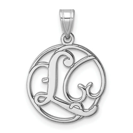 Sterling Silver Initial Pendant with Openwork Circle, Script Letter L Design for Women