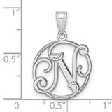 Sterling Silver Monogram Pendant with Script Letter N in Open Circle Design