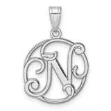 Sterling Silver Monogram Pendant with Script Letter N in Open Circle Design