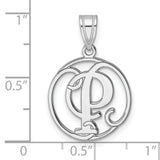 Sterling Silver Monogram Pendant with Script Letter P in Open Circle Design