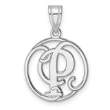 Sterling Silver Monogram Pendant with Script Letter P in Open Circle Design