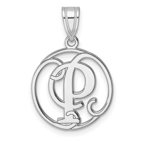 Sterling Silver Monogram Pendant with Script Letter P in Open Circle Design