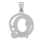 Sterling Silver Initial Pendant with Decorative Circular Frame, Script Letter Q Monogram Charm