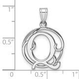 Sterling Silver Initial Pendant with Decorative Circular Frame, Script Letter Q Monogram Charm