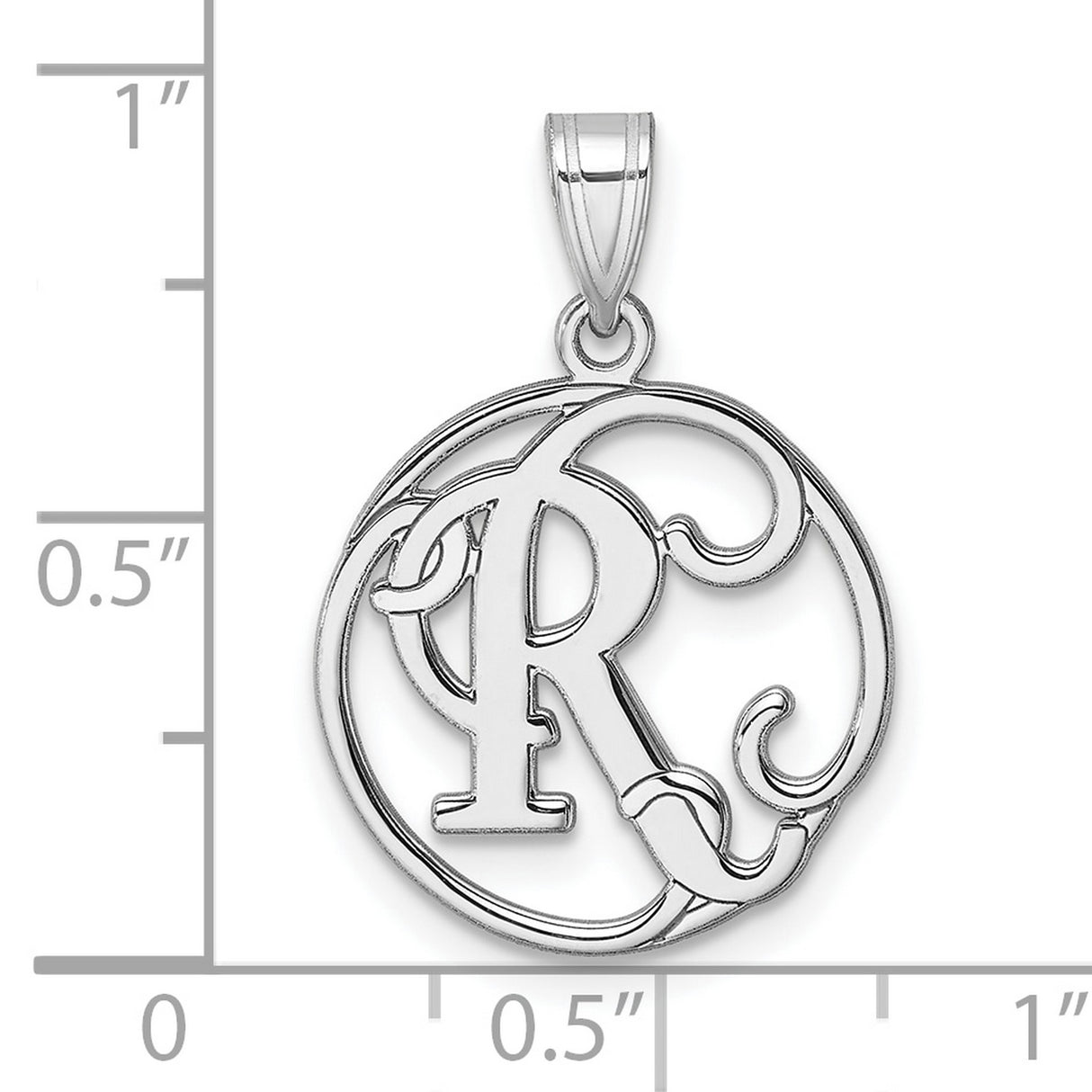 Sterling Silver Monogram Pendant with Ornate Script R in Round Openwork Design