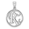 Sterling Silver Monogram Pendant with Ornate Script R in Round Openwork Design